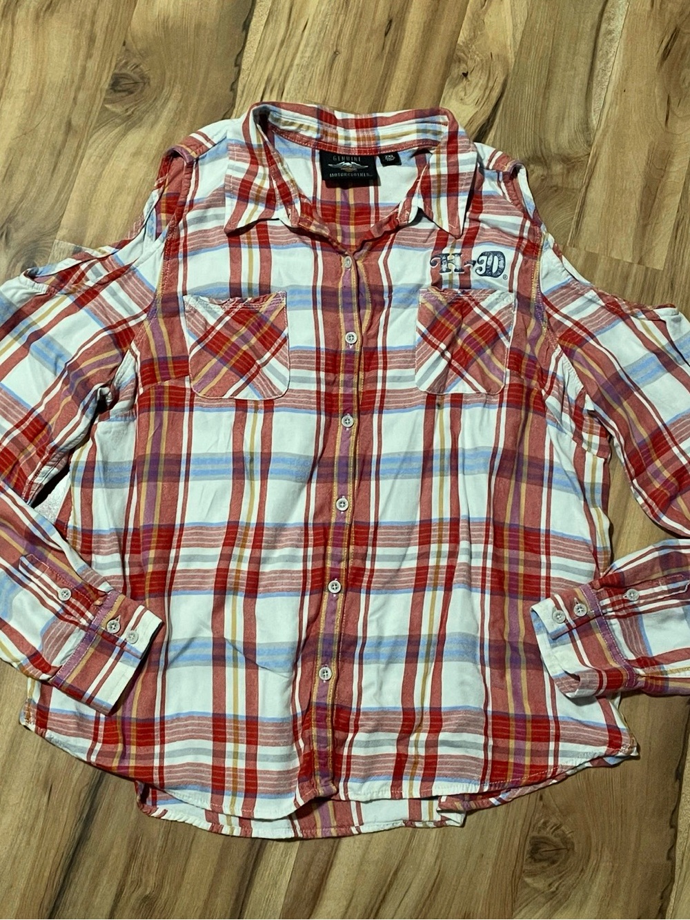 Harley Davidson Cold Shoulder Plaid Flannel Shirt• Eagle Graphic Biker Top